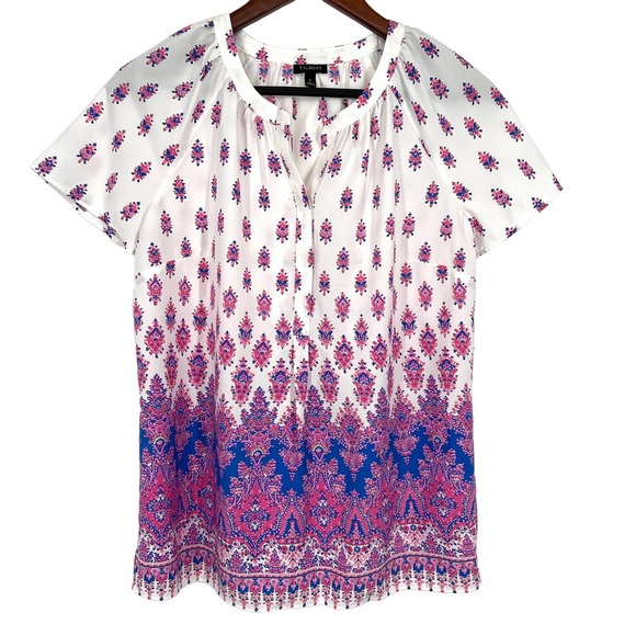 Talbots Tops - Talbots Womens Small Pink Boho Blouse Shirt Top Short Sleeve Business Summer